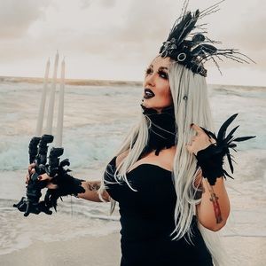 Gothic sea witch feather crown costume